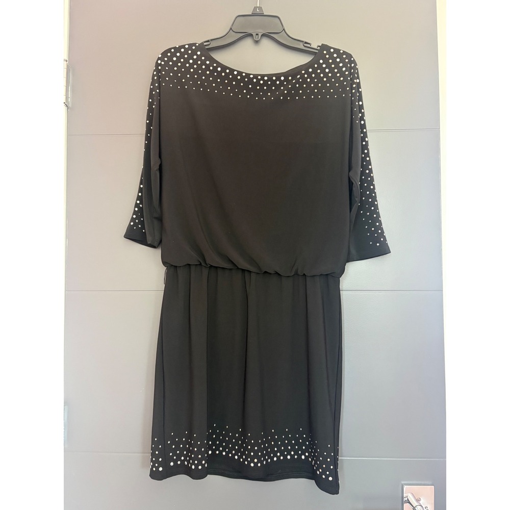 White House Black Market Black Rhinestone Studded Blouson Cocktail Dress XS